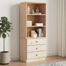 Akron Wooden Bookcase With 3 Drawers In Natural - UK