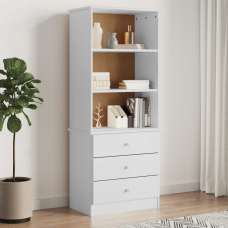 Akron Wooden Bookcase With 3 Drawers In White - UK