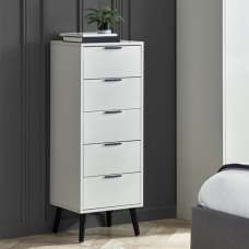 Akron Wooden Chest Of 5 Drawers Narrow In Silk Grey - UK