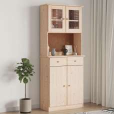 Akron Wooden Display Cabinet With 4 Doors Tall In Natural - UK