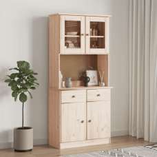 Akron Wooden Display Cabinet With 4 Doors Wide In Natural - UK