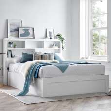 Akron Wooden Ottoman Storage Double Bed In White - UK