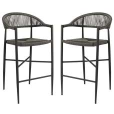 Alamosa Dark Grey Rattan Bar Stools With Aluminium Frame In Pair - UK