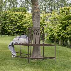 Albion Outdoor Metal Tree Seating Bench In Distressed Brown - UK