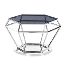 Albury Glass Coffee Table In Smoke With Polished Steel Frame - UK