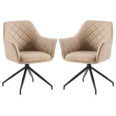 Alcoa Mink PU Leather Dining Chairs With Black Legs In Pair - UK