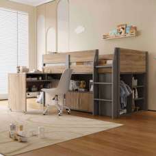 Alden Wooden Mid Sleeper Bunk Bed in Grey and Medium Oak - UK