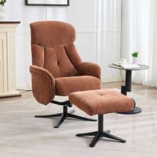 Aldrich Fabric Swivel Recliner Chair with Footstool in Caramel - UK