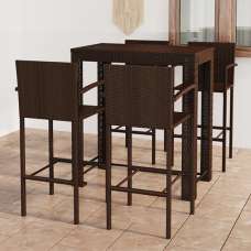 Aleka Outdoor Poly Rattan Bar Table With 4 Stools In Brown - UK