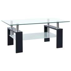 Aleron Clear Glass Coffee Table With Black Wooden Legs - UK