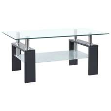 Aleron Clear Glass Coffee Table With Grey Wooden Legs - UK