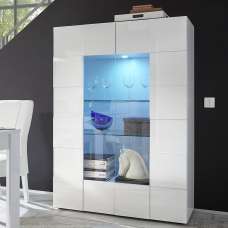Aleta High Gloss Display Cabinet With 2 Doors In White And LED - UK