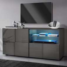 Aleta High Gloss TV Stand With 1 Door 1 Drawer In Grey And LED - UK