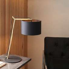 Alexandria Black Fabric Shade Table Lamp In Antique Brass - UK