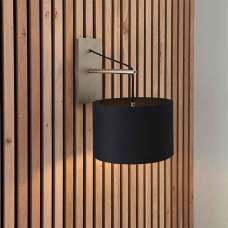 Alexandria Black Fabric Shade Wall Light With Matt Nickel Frame - UK