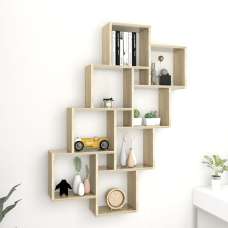 Alexey Wooden Cube Design Wall Shelf In Sonoma Oak - UK