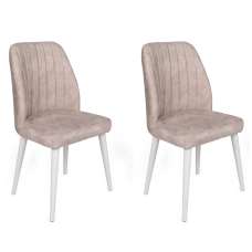 Alfa Cream Velvet Dining Chairs with White Legs in Pair - UK