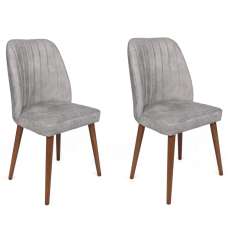 Alfa Grey Velvet Dining Chairs with Walnut Legs in Pair - UK
