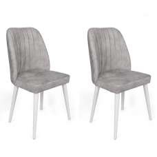 Alfa Grey Velvet Dining Chairs with White Legs in Pair - UK