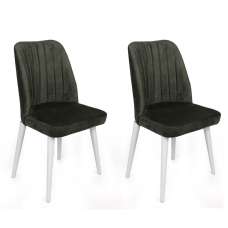 Alfa Khaki Velvet Dining Chairs with White Legs in Pair - UK