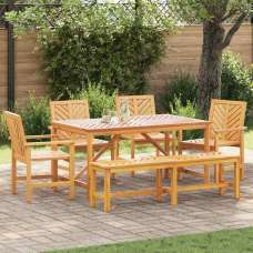 Alfresco Outdoor Acacia Wood 150cm Dining Table with 4 Chairs 1 Bench in Brown - UK
