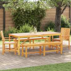 Alfresco Outdoor Acacia Wood 200cm Dining Table with 2 Chairs 2 Bench in Brown - UK