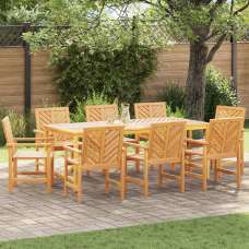 Alfresco Outdoor Acacia Wood 200cm Dining Table with 8 Chairs in Brown - UK
