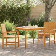 Alfresco Outdoor Acacia Wood 90cm Dining Table with 2 Chairs in Brown - UK
