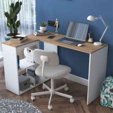 Algarve Wooden Corner Laptop Desk in White and Oak - UK