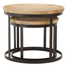 Algieba Wooden Nest Of 2 Tables With Steel Frame In Natural - UK