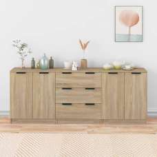 Algot Wooden Sideboard With 4 Doors 3 Drawers In Sonoma Oak - UK