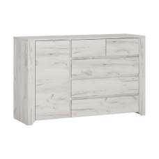 Alink Wooden Sideboard With 1 Door 5 Drawers In White - UK