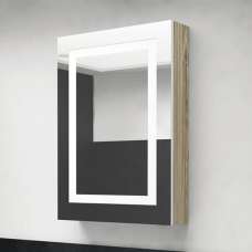 Aliso Bathroom Mirrored Cabinet In White And Oak With LED - UK