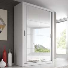 Aliso Wardrobe With 2 Mirrored Sliding Doors In Matt White - UK