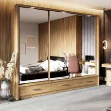 Aliso Wardrobe With 3 Sliding Doors In Shetland Oak With LED - UK