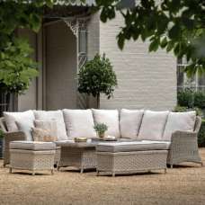 Allegan Outdoor Glass Top Dining Set With Cushion In Salt Spray - UK