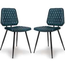 Allen Blue Leather Dining Chairs In Pair - UK