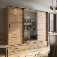 Allen Wooden Wardrobe 3 Sliding Doors In Artisan Oak With LED - UK