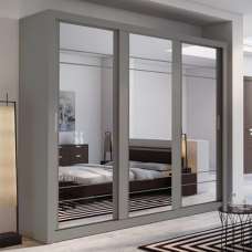 Allen Wardrobe With 3 Mirrored Sliding Doors In Matt Grey - UK
