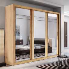 Allen Wardrobe With 3 Mirrored Sliding Doors In Shetland Oak - UK