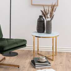 Allen White Marble Side Table With Glass Top In Gold - UK