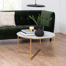 Allen White Marble Coffee Table With Glass Top In Gold - UK