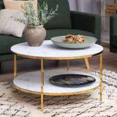 Allen White Marble Coffee Table Underself And Glass Top In Gold - UK