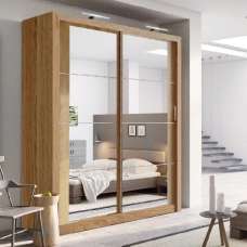 Allen Wooden Wardrobe 2 Mirrored Sliding Doors In Shetland Oak - UK