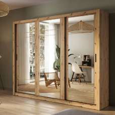 Allen Wooden Wardrobe 3 Mirrored Sliding Doors In Artisan Oak - UK