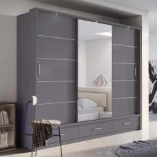 Allen Wooden Wardrobe With 3 Sliding Doors In Matt Grey - UK