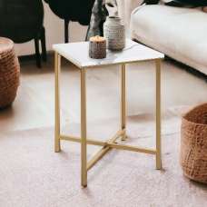 Allerton Small Wooden Square End Table In White Marble Effect - UK