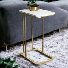 Allerton Wooden Rectangular End Table In White Marble Effect - UK