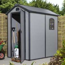 Alloya Plastic Garden Apex Shed In Light Grey 4x6 - UK