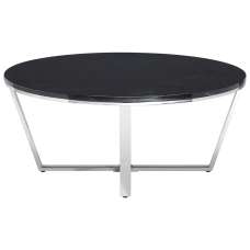 Allston Black Faux Marble Round Coffee Table With Chrome Frame - UK